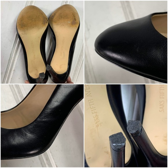 Saks Fifth Avenue 5.5 M Black Benni Pumps Stiletto Heels Shoes Round Toe Slip On - Picture 3 of 10